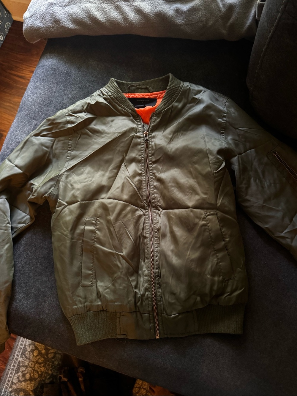 Women's Olive Green Bomber Jacket with Orange Lining